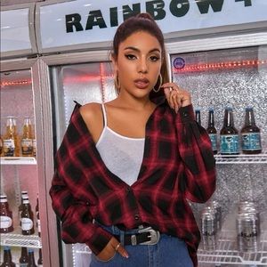 SHEIN Oversized Plaid Button Down Shirt